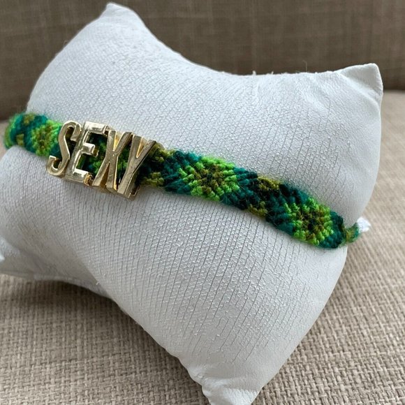 Dallas and Carlos Bracelet Handwoven AMICI Green Wristband SEXY Gold Tone Letter - Picture 11 of 11